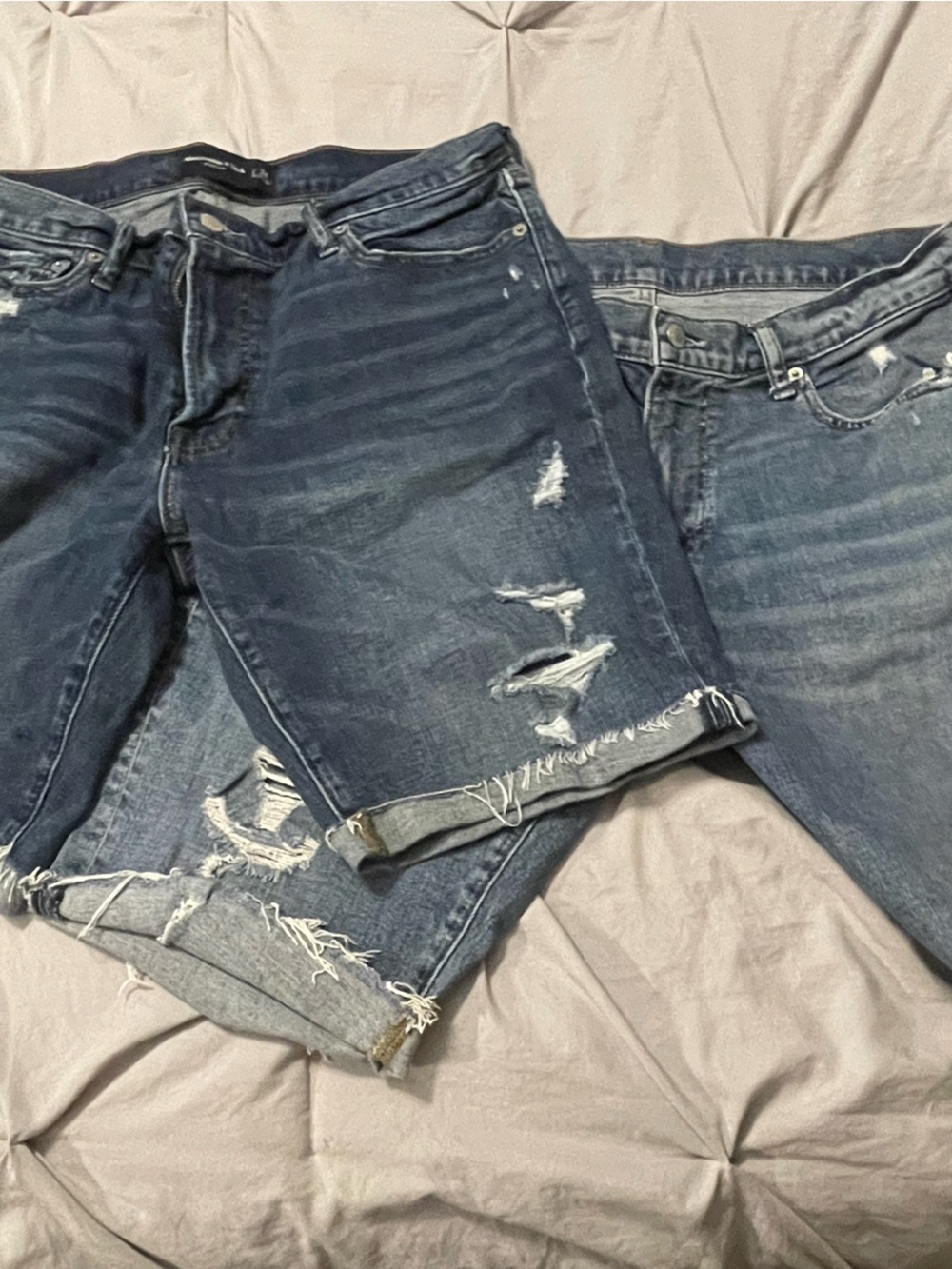 Two pairs-34” waist…Abercrombie & Fitch Distressed Dark Blue Denim Jean Shorts